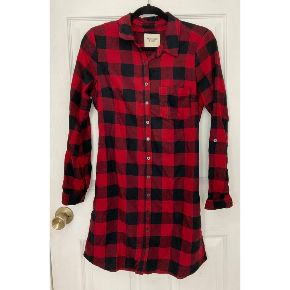 Abercrombie Fitch Shirt Dress Womens Small Red Black Plaid Button Front